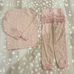 RuffleButts Toddler Girls Pink Polka Dot Ruffle Pajama Set | Size 4T
